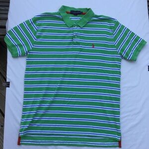 U S Polo Assn Shirt Men XLarge Polo Short Sleeve Green Blue Stripe Golf Cotton